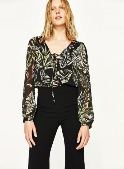 Oasap Tropical Plant Print V Neck Jumpsuit