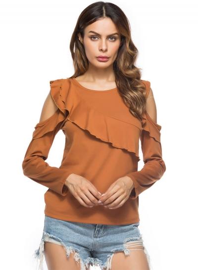 Oasap Fashion Off Shoulder Long Sleeve Ruffle Tee