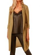 Oasap Solid Color Wide Lapel Open Front Trench Coat With Pockets