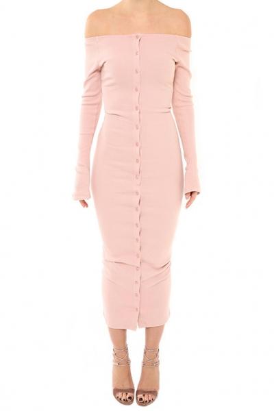 Oasap Casual Off The Shoulder Buttoned Long Sleeve Bodycon Dress