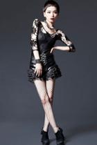 Oasap Black Contrast Lace Panel Faux Leather Shorts With High Waistline