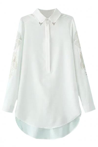 Oasap Fetching Embroidery Long Chiffon Button Down Shirt