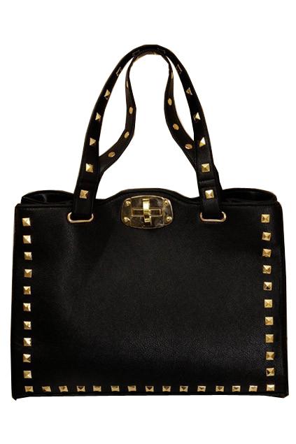 Oasap Pyramid Rivet Trim Shoulder Bag With Twist Lock