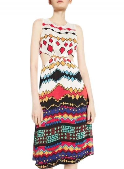 Oasap Women's Casual Sleeveless Side Cutout Waist Print Dress