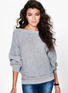 Oasap Round Neck Batwing Sleeve Solid Color Sweater