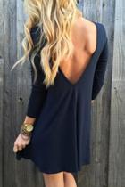 Oasap Stylish Solid Long Sleeve Deep V Back Dress