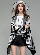 Oasap Geometric Pattern Knitted Asymmetric Loose Cardigan