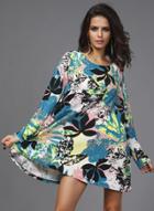 Oasap Round Neck Floral Printed Day Dresses