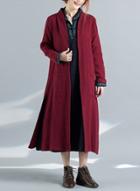Oasap Solid Long Sleeve Slit Open Front Trench Coat