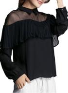 Oasap Women's Casual Solid Color Long Sleeve Pleated Blouse