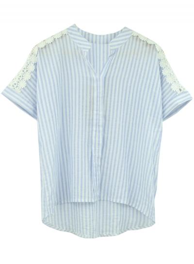 Oasap Women's Casual High Low Hem Pullover Stripes Shirt