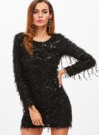Oasap Long Sleeve Sequins Fringe Mini Bodycon Dress