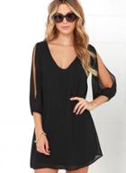Oasap V Neck Three Quarter Length Sleeve Solid Color Mini Dress
