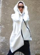 Oasap Hooded Fleece Long Sleeve Solid Color Oblique Zipper Coat