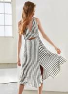 Oasap V Neck Sleeveless Hollow Out Tie Back Striped Dress