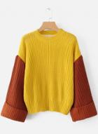 Oasap Color Block Round Neck Loose Sweater