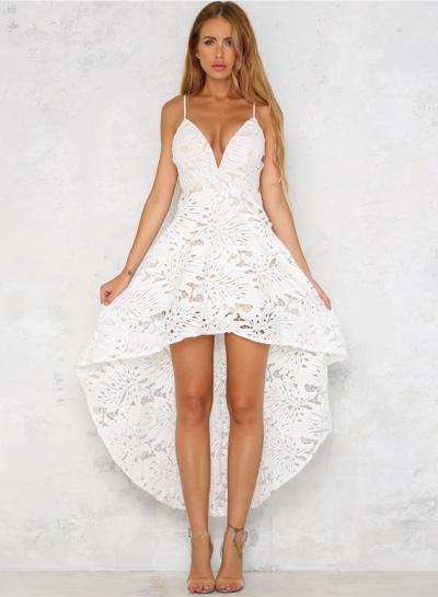 Oasap V Neck Sleeveles Backless High Low Party Dress