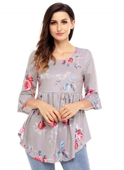 Oasap Round Neck Half Sleeve Floral Printed Blouse