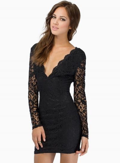 Oasap Women's V-front Back Lace Trim Bodycon Dress