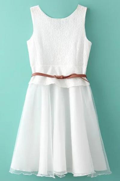 Oasap Lace Paneled Chiffon Sleeveless Mini Tank Dress