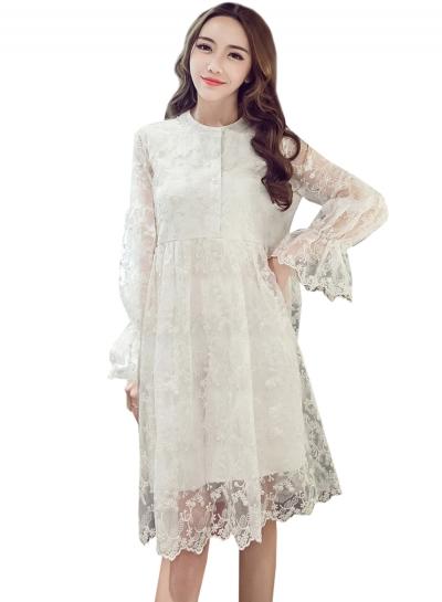 Oasap Sweet Long Sleeve Embroidered Organza Dress