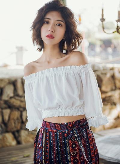 Oasap Slash Neck Half Sleeve Flounce Blouses