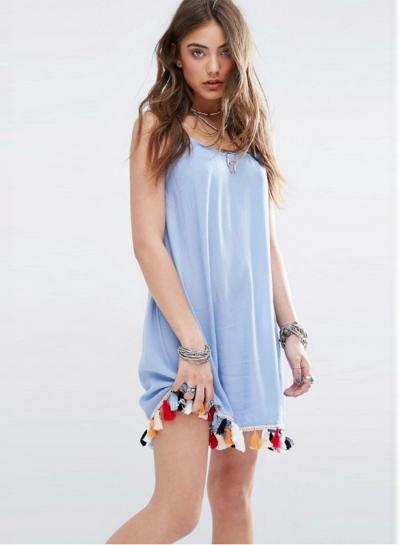 Oasap Rainbow Tassel Detail Slip Dress