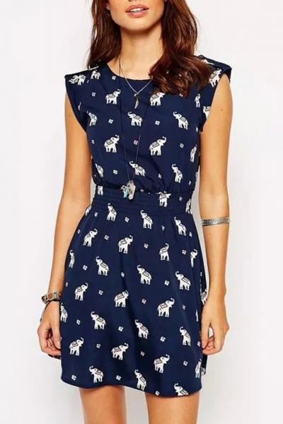 Oasap Fabulous Elegant Print Sleeveless Mini A Line Dress