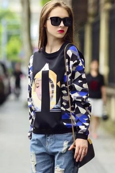 Oasap Camo Geo Print Sweatshirt
