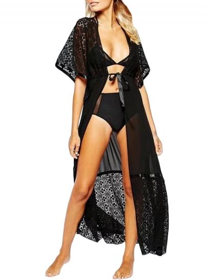 Oasap Women's Fashion Deep V Neck Floral Lace Paneled Long Blouse