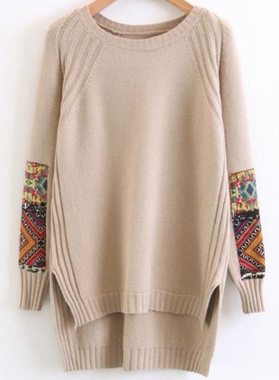 Oasap Fashion High Low Loose Printed Sweater