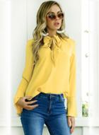 Oasap Lace-up Solid Color Flare Sleeve Blouse