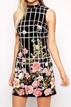 Oasap Fancy Floral Plaid Print Mini Dress