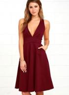 Oasap A-line Deep V Neck Pockets Sleeveless Dress
