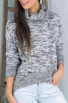 Oasap Heathered Batwing Sleeve Turtleneck Pullover Sweater