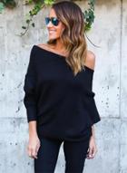 Oasap One Shoulder Batwing Sleeve Loose Sweater
