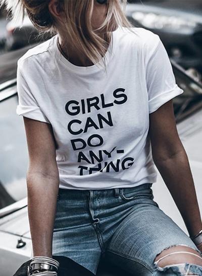Oasap Casual Letter Printed Short Sleeve Pullover Tee