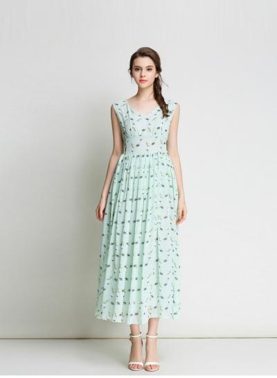 Oasap V Neck Print Chiffon Dress
