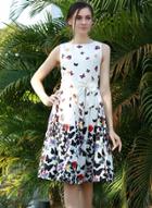 Oasap Sleeveless Butterfly Printed A-line Dress