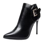 Oasap Pointed Toe High Heels Buckle Strap Ankle Boots