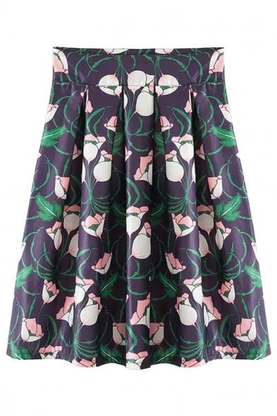 Oasap Suave Floral Print Pleated Swing Skirt