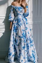 Oasap Floral Off The Shoulder Ball Gown Dress