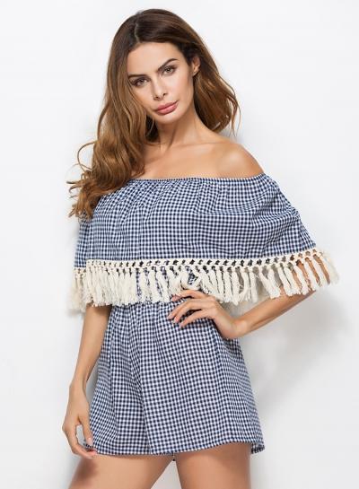 Oasap Fashion Off Shoulder Romper With Tassel