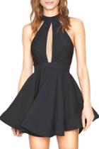Oasap Women Black Cut-out Front Mesh Paneled Halter A-line Dress