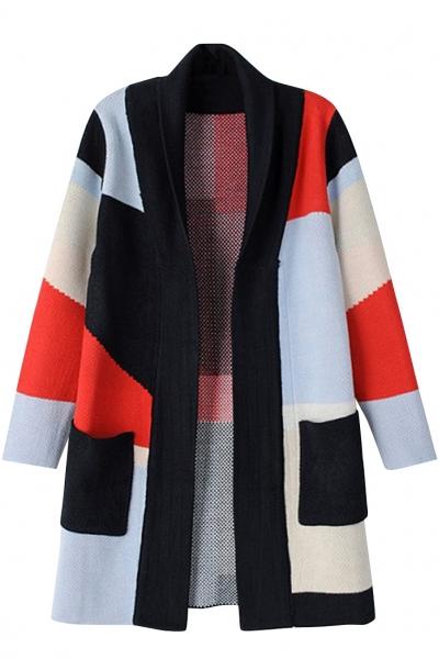 Oasap Stylish Color Block Longline Cardigan