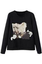 Oasap Black Graphic Loose Sweatshirt