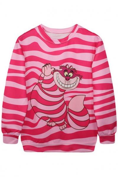 Oasap Stripe Crush Cartoon Print Sweatshirt