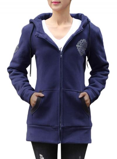 Oasap Women's Floral Graphic Zip Front Hoode Knit Sweatshirt Coat