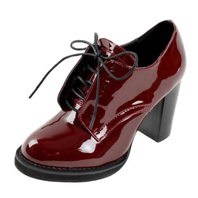 Oasap Fashion Round Toe Lace Up Block Heels Shoes
