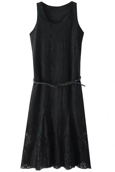 Oasap Basic Solid Lace Sleeveless Midi Dress
